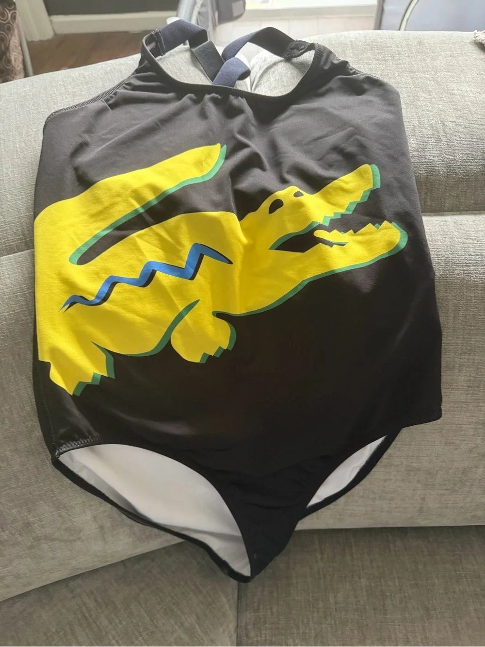 Lacoste Black Kids One-Piece Swimsuit with Yellow Crocodile